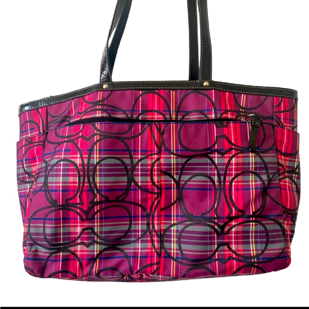 Tartan Plaid Coach Bag w/ Zippered Pouch